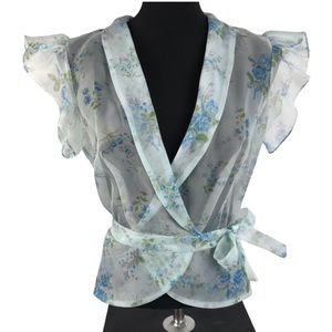 80’s sheer floral tie blouse with ruffle sleeves
